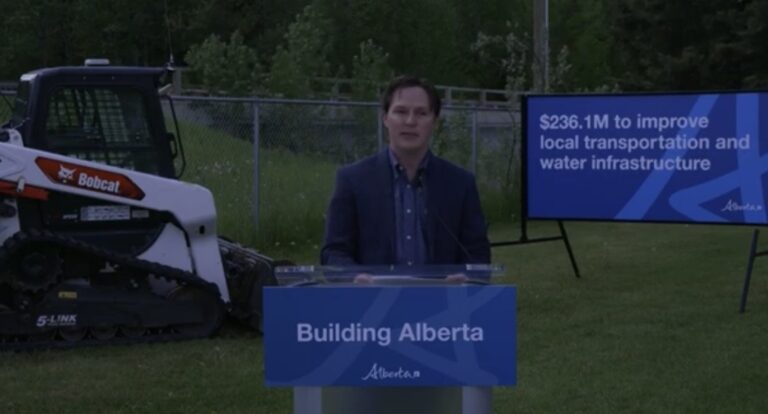 Devin Dreeshen, Alberta's Minister of Transportation and Economic Corridors, in Brazeau County on June 13, 2024 (Galen Hartviksen, mymountainviewnow.com staff)