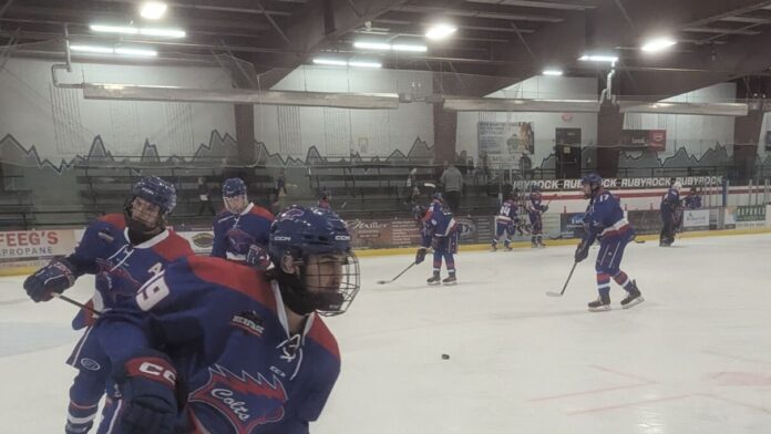 The Mountain View Colts get ready for a game at the Didsbury Memorial Complex.