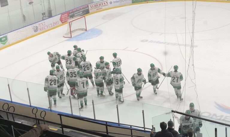 On January 7th, 2025 the Drayton Valley Thunder became the first team this AJHL season to hand the Olds Grizzlys a loss in extra time during the 2024-2025 season thanks to a goal by #17 Matthias Bessey from Carstairs. (Galen Hartviksen, mymountainviewnow.com staff)