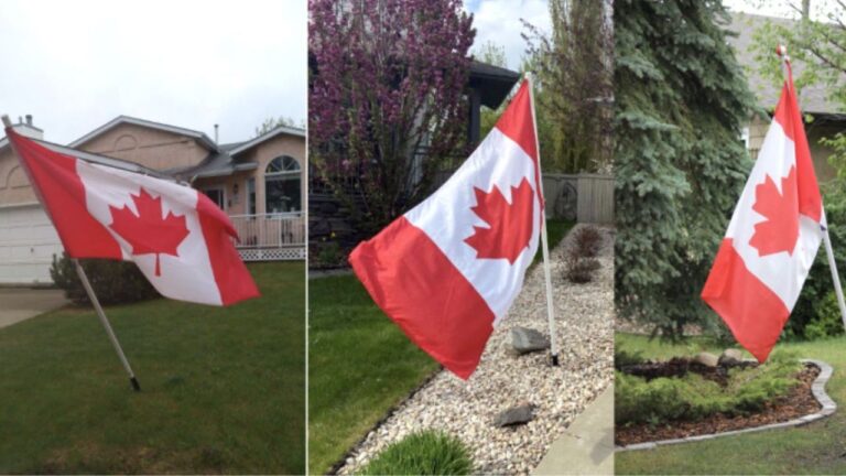 Canadian flags fly on various front lawns. (St. Albert Rotary Club)
