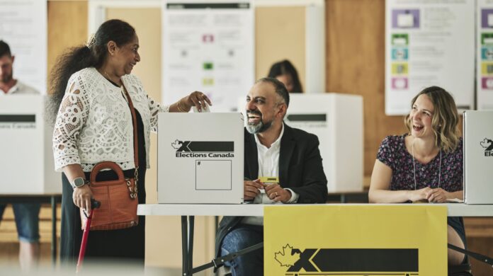 An elector casting a ballot
