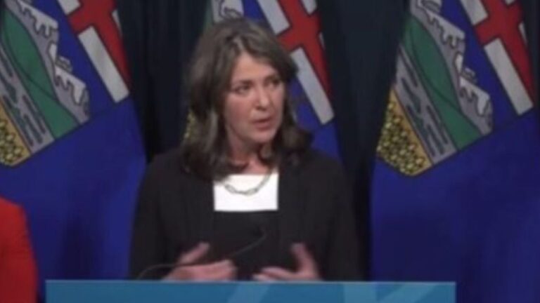 Premier Danielle Smith during a press conference on February 20, 2025. (Galen Hartviksen, mymountainviewnow.com)