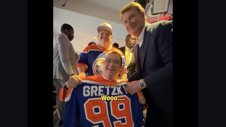Davin and Eric Stitzenberger with Wayne Gretzky on June 6, 2025. (Galen Hartviksen, mymountainviewnow.com staff)