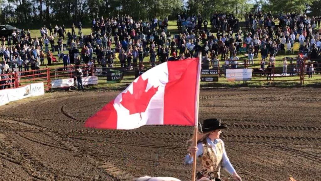 National anthem at the Daines Ranch Pro Rodeo in 2024. (Galen Hartviksen, mymountainviewnow.com staff)