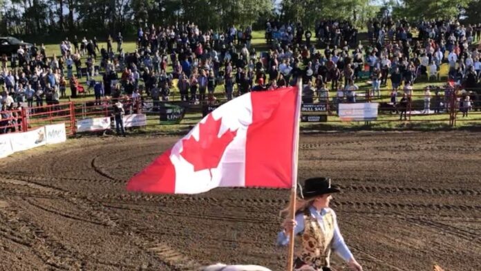 National anthem at the Daines Ranch Pro Rodeo in 2024. (Galen Hartviksen, mymountainviewnow.com staff)