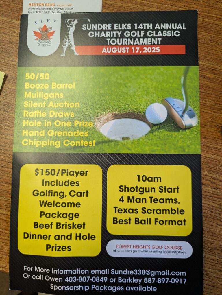 Sundre Elks Charity Golf  Classic – Sunday August 17th