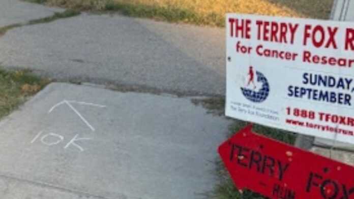 Terry Fox Run sign. (Supplied, Olds and Area Terry Fox Run)
