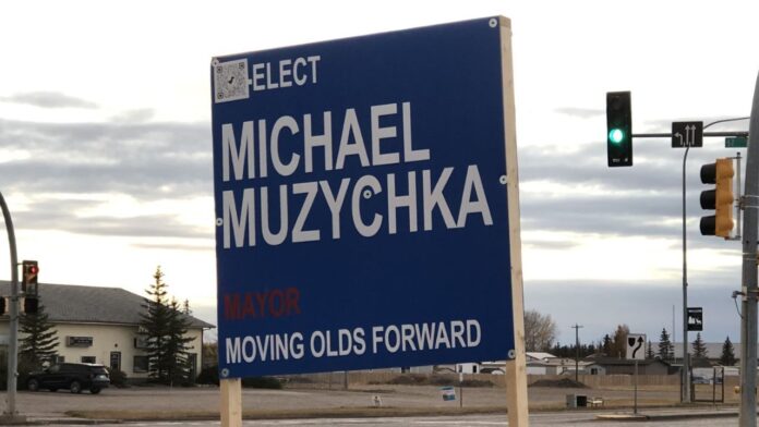 Elect Michael Muzychka for Mayor sign. (Galen Hartviksen, mymountainviewnow.com staff)