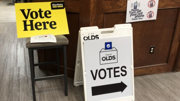 Town of Olds polling station at the Olds Royal Canadian Legion on October 20, 2025. (Galen Hartviksen, mymountainviewnow.com staff)