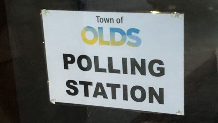 Polling Station at the Olds Royal Canadian Legion. (Galen Hartviksen, mymountainviewnow.com staff)