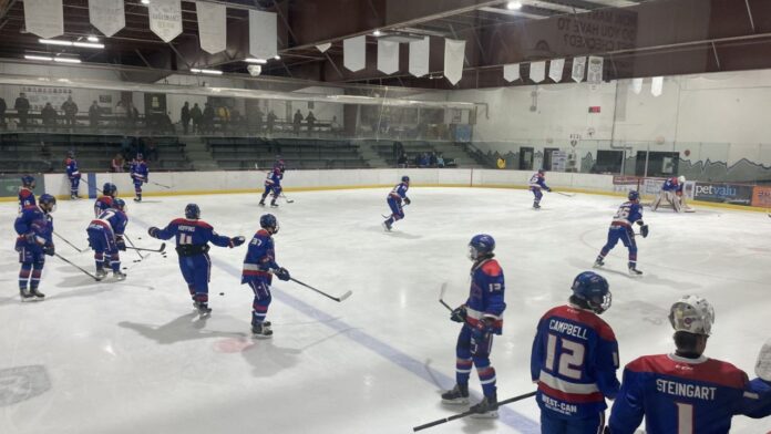 The Mountain View Colts warm up for a Heritage Junior Hockey League game. (Bernd Van't Klooster, mymountainviewnow.com staff)