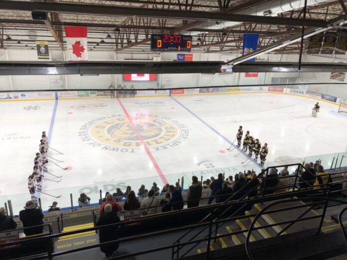 The Olds Grizzlys host the Whitecourt Wolverines on February 27, 2026. (Galen Hartviksen, mymountainviewnow.com staff)