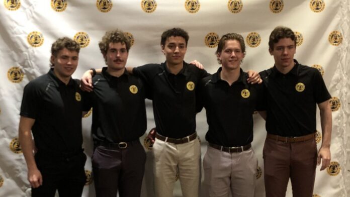 Olds Grizzlys award winners for 2025-2026. L-R: Hubert Larose, Brenden Thomas, Jordin St. Louis, Brody Martin, Ryder Riedel. (mymountainviewnow.com staff)