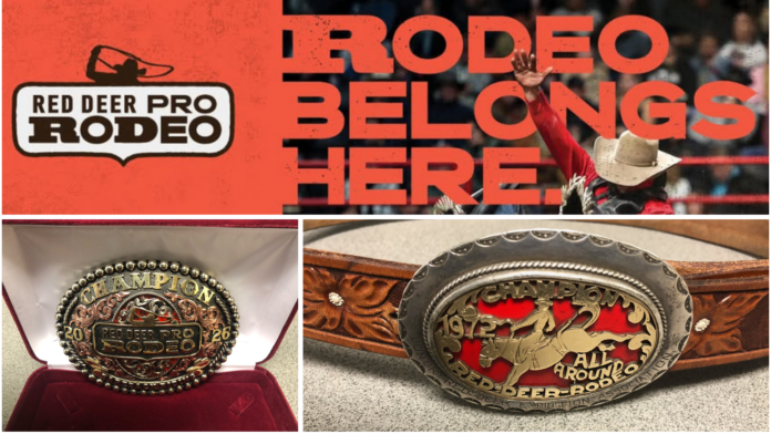 Red Deer Pro Rodeo 2026 prize buckle, vintage prize buckle. (Vista Radio digital, mymountainviewnow.com staff)