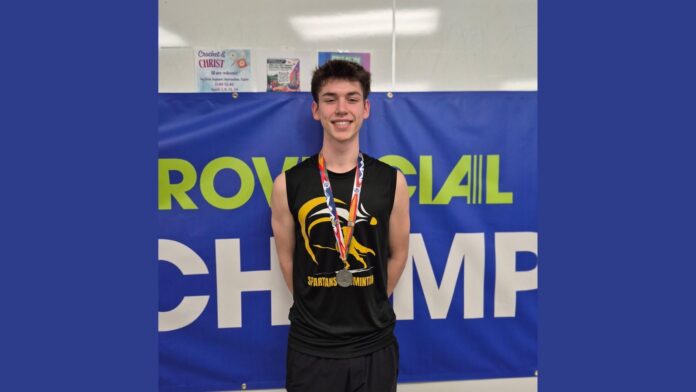 Ryder Persson provincial badminton silver medal in Grade 11 boys singles, 2026. (École Olds High School Facebook page)