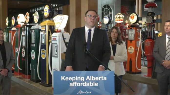Jason Nixon, Alberta's Minister of Finance and President of Treasury Board, at the launch of the new Alberta Energy Rebate on June 17, 2026. (mymountainviewnow.com staff)