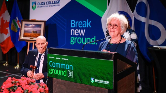 Bob and Carollyne Collier accept 2026 Partner of the Year honours at Olds College's Common Grond event on June 18, 2026. (Supplied, Olds College)